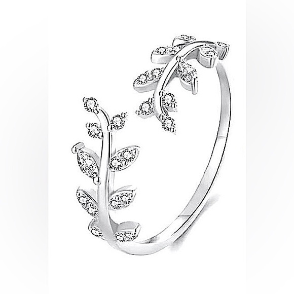 NEW Women’s Leaf White‎ Gold Plated S925 Silulated Diamond Wrap Ring, Adjustable - Picture 1 of 16